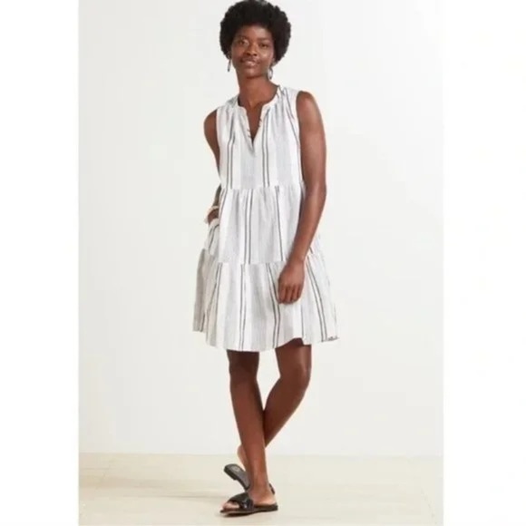 Sundry for Evereve The Everyday Dress Black and White Striped Tiered Womens 1 - Picture 1 of 7